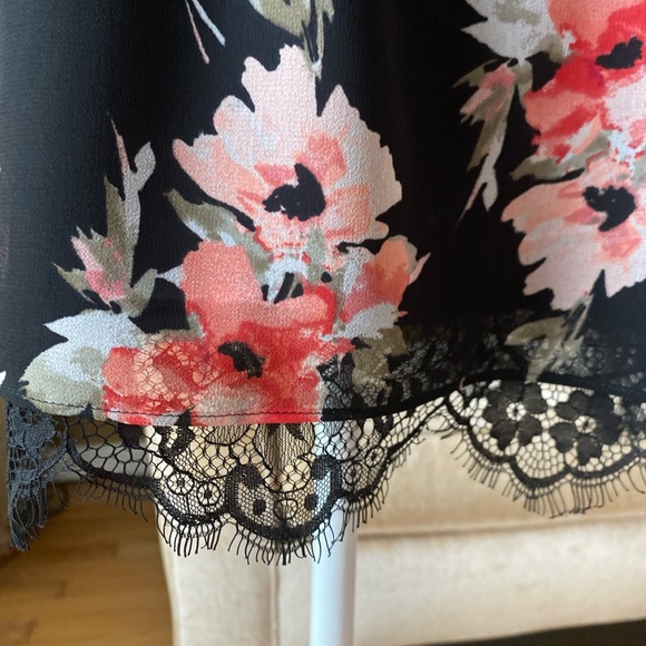 {WHBM}. Floral Black & Pink Chiffon Dress. - Picture 6 of 14